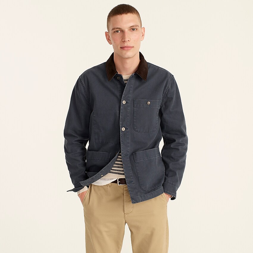 j.crew: wallace &amp; barnes chore jacket with corduroy collar for men, right side, view zoomed