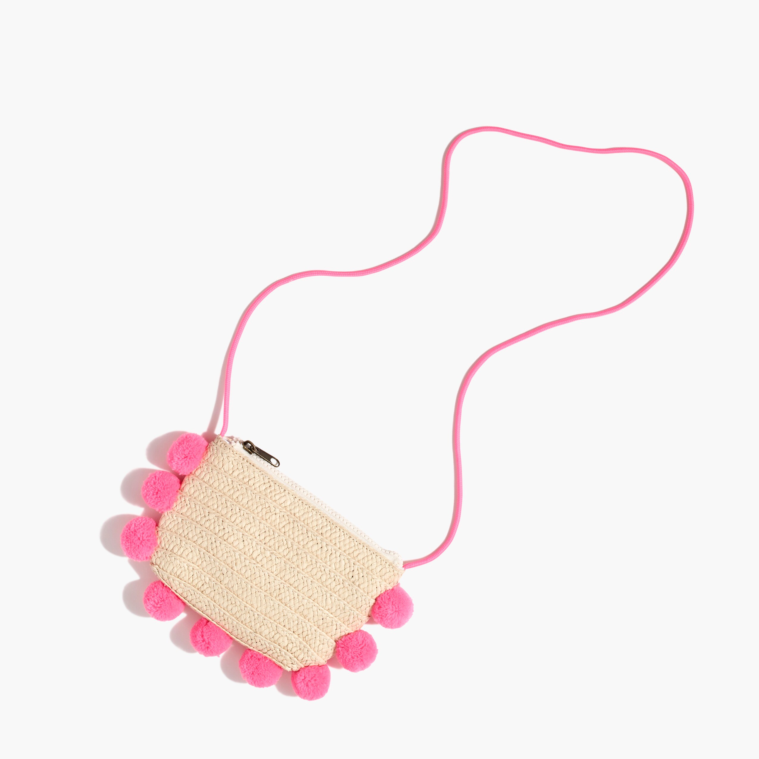 Girls' crossbody pom-pom and straw purse