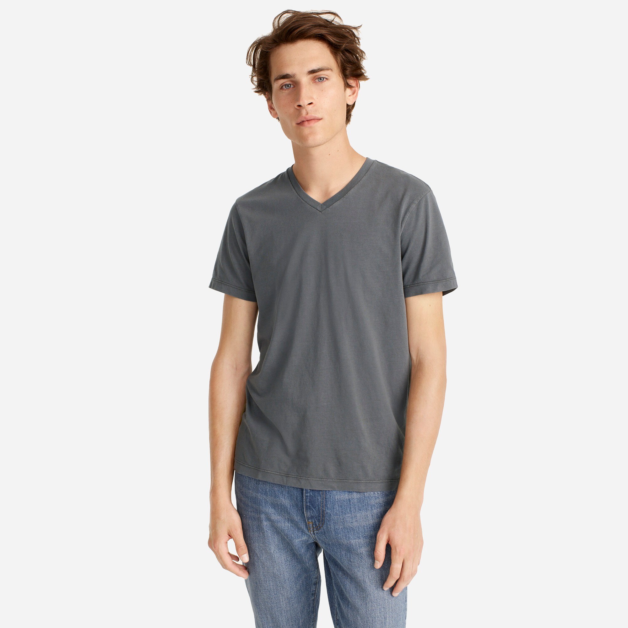 Broken-in short-sleeve V-neck T-shirt
