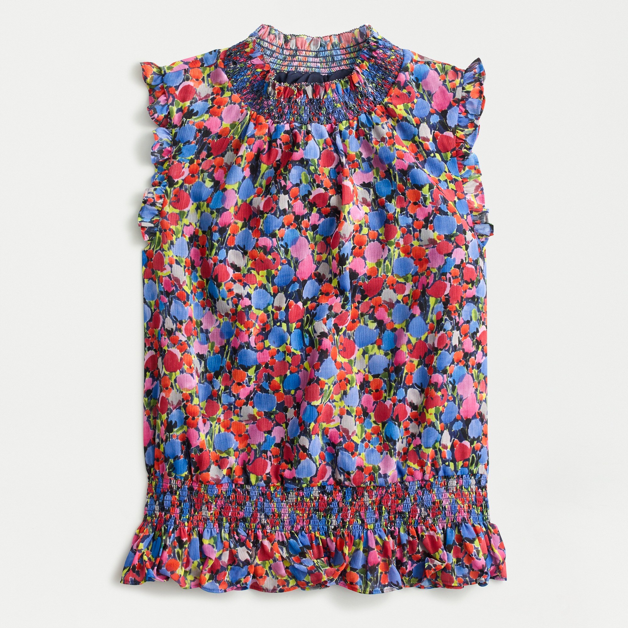 Sleeveless mockneck top in watercolor floral print
