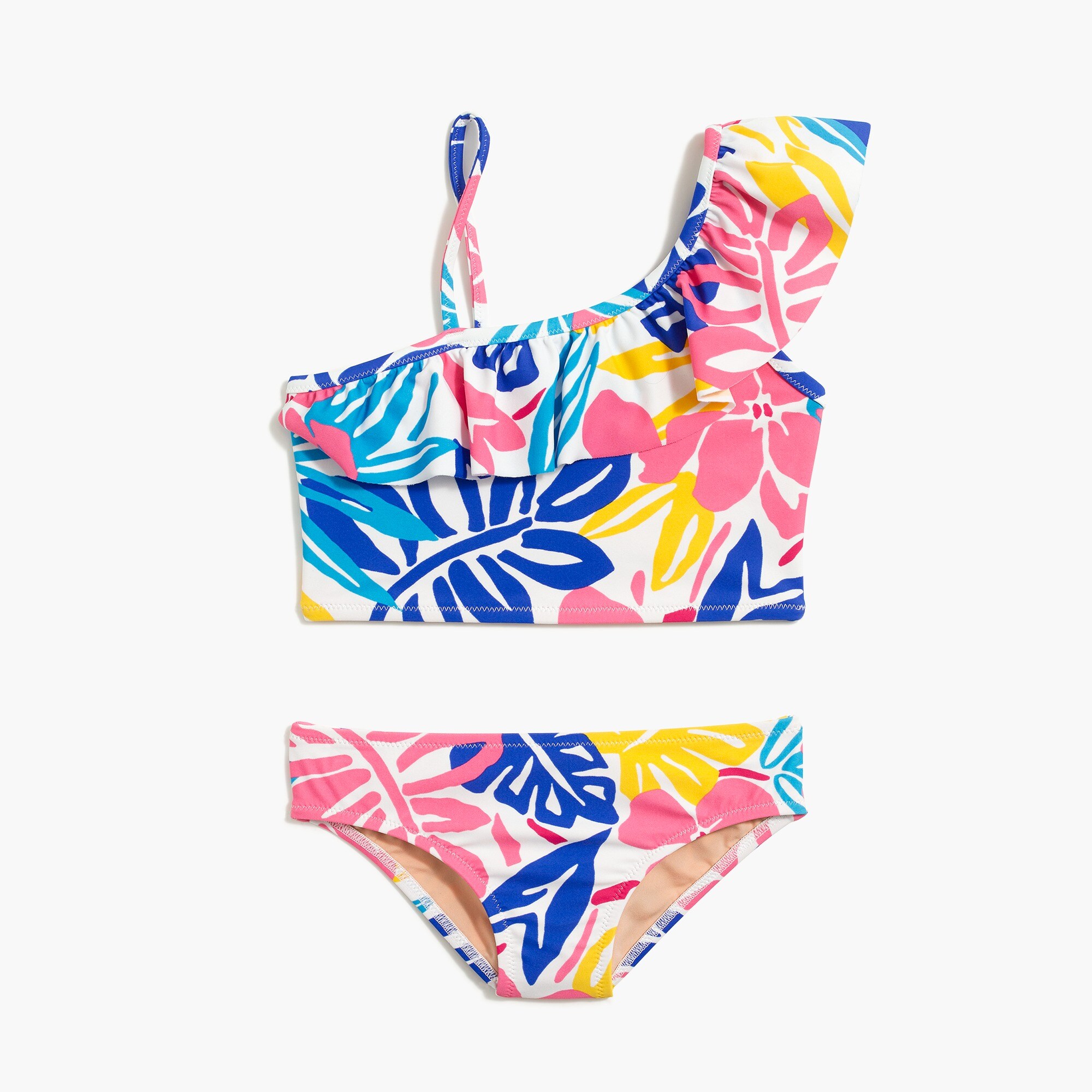 Girls' Hawaiian-print ruffle one-shoulder bikini set