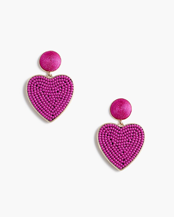 factory: beaded heart drop earrings for women, right side, view zoomed