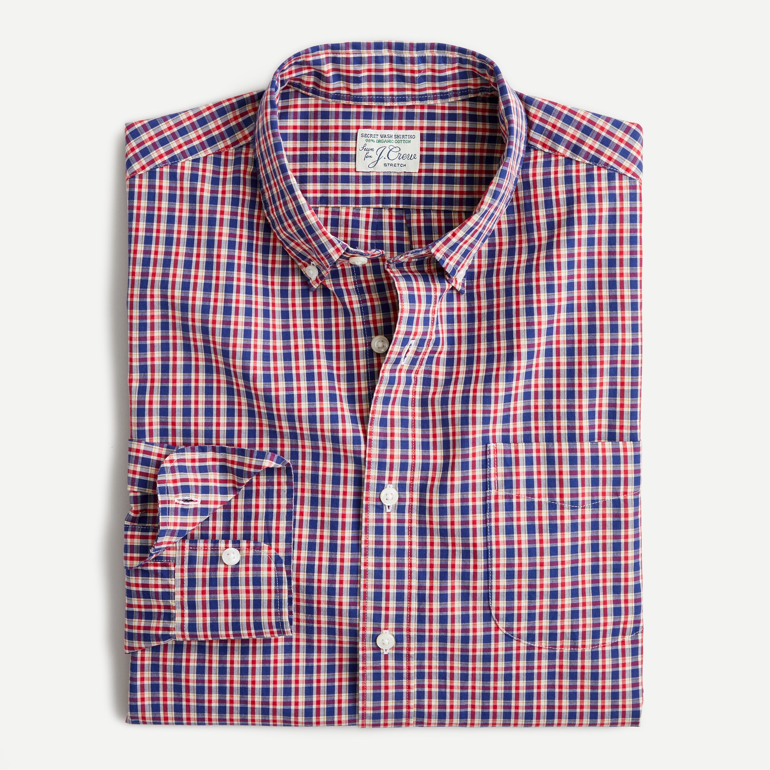 Stretch Secret Wash cotton poplin shirt in check