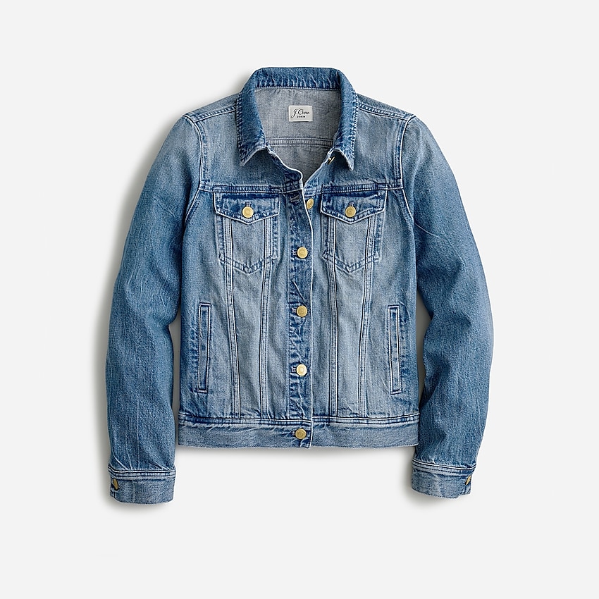 j.crew: classic denim jacket in brilliant day wash for women, right side, view zoomed