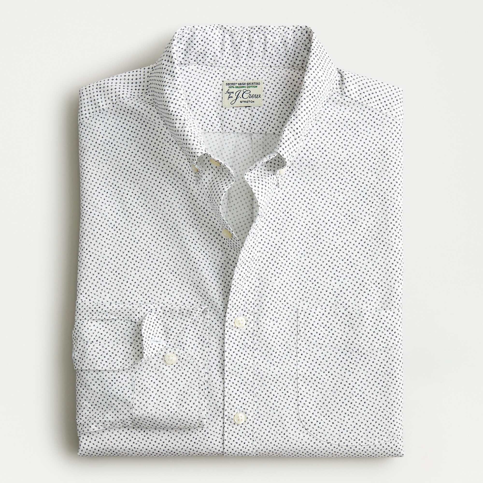 Stretch Secret Wash cotton poplin shirt in mini-cross print