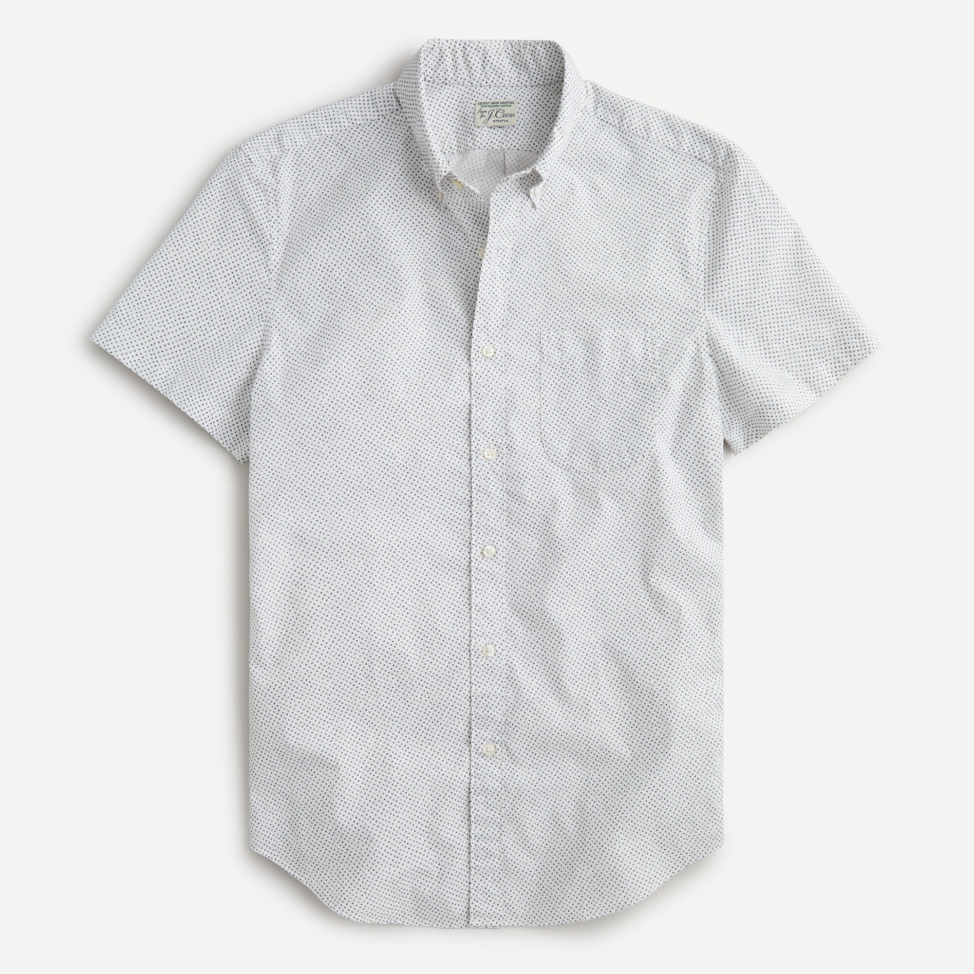 Short-sleeve stretch Secret Wash cotton poplin shirt in mini cross print