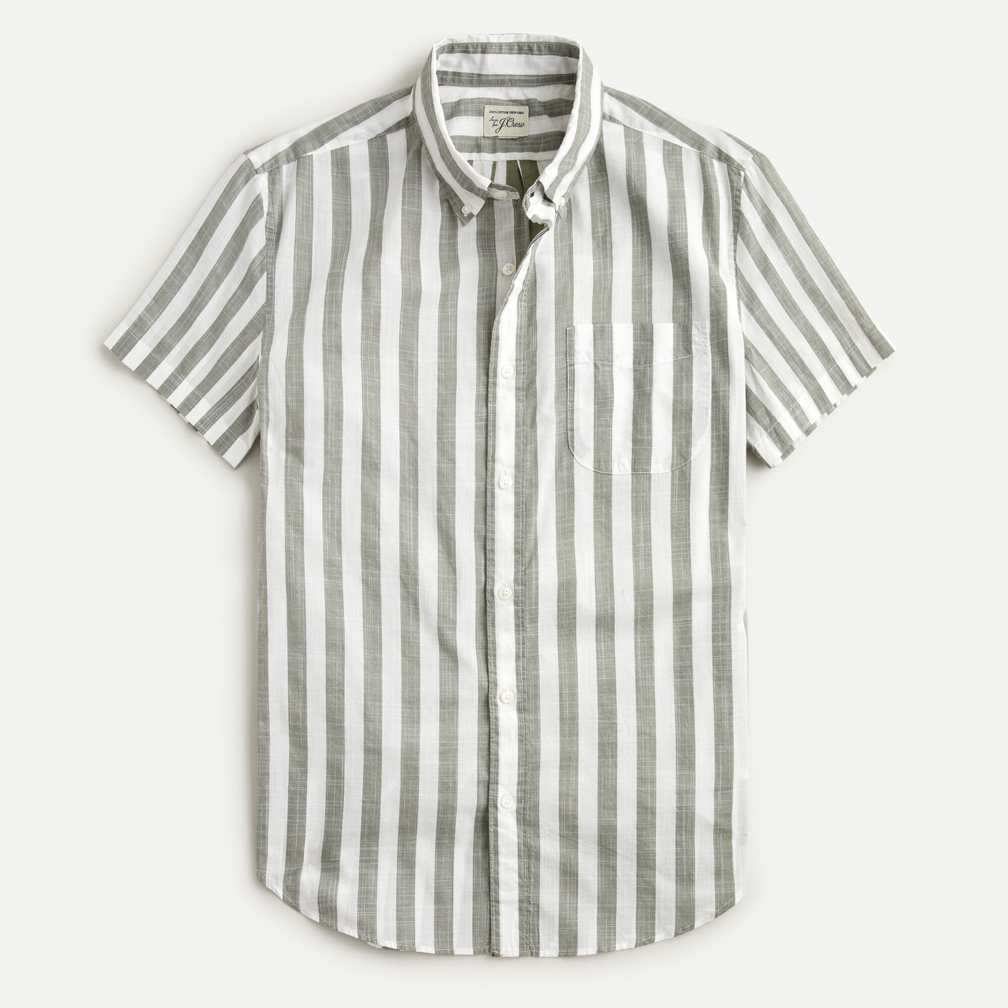 Short-sleeve slub cotton shirt in stripe