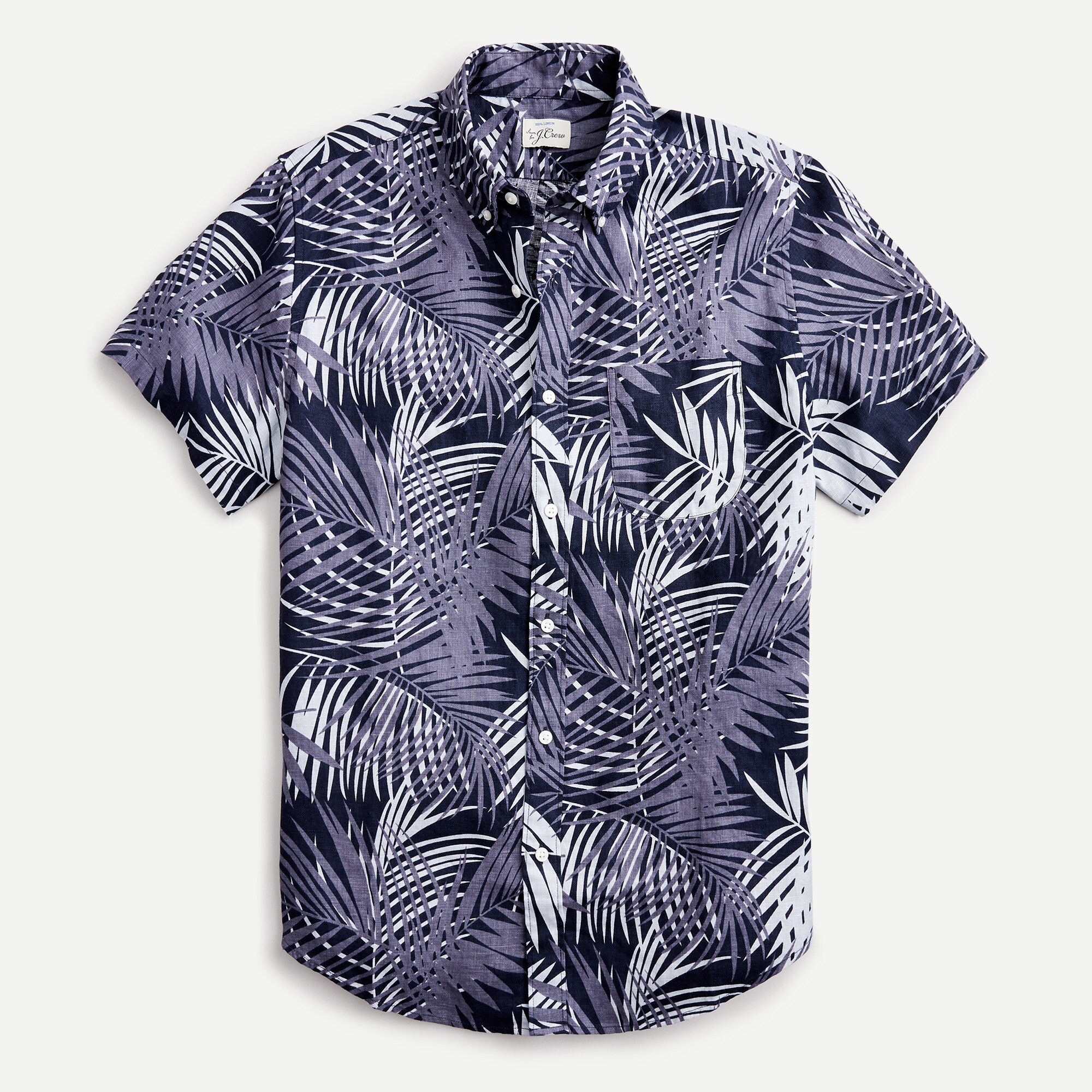 Short-sleeve linen shirt in palm print