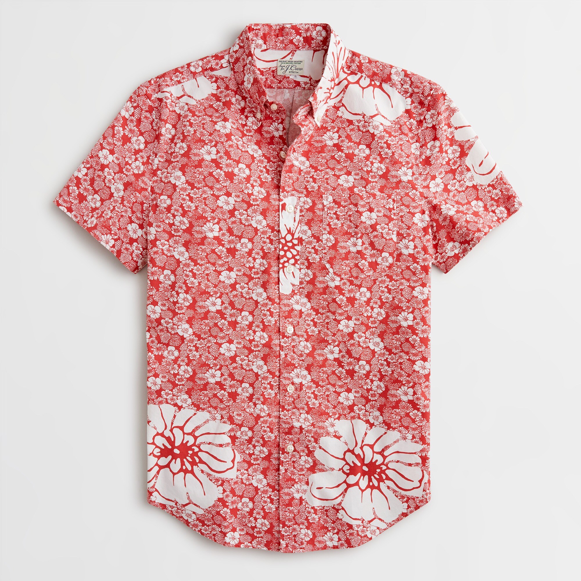 Short-sleeve stretch Secret Wash cotton poplin shirt in abstract floral