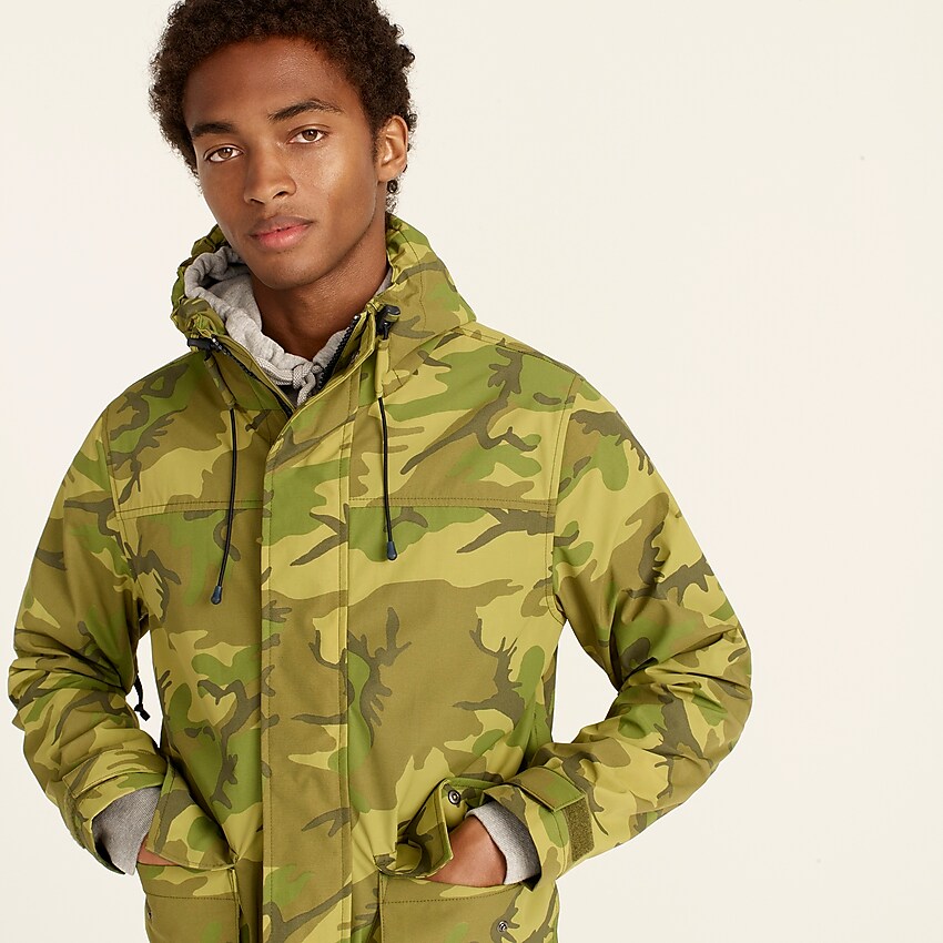 j.crew: brunswick rain jacket in camo for men, right side, view zoomed