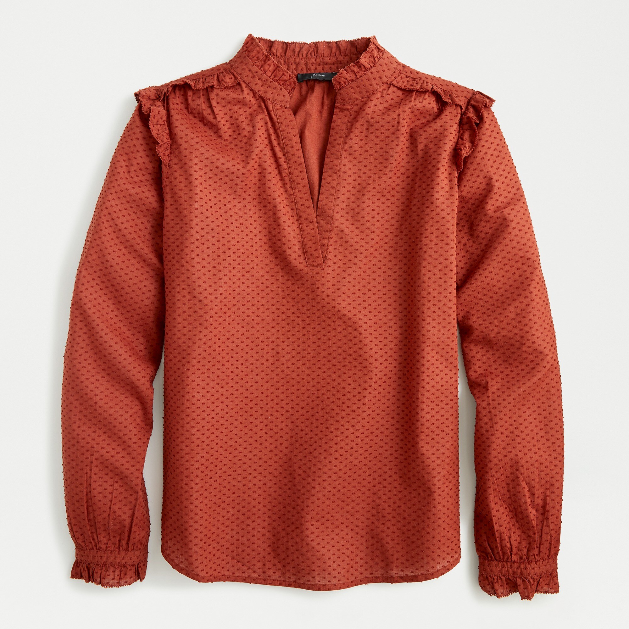 Ruffle-trim V-neck popover in clip dot