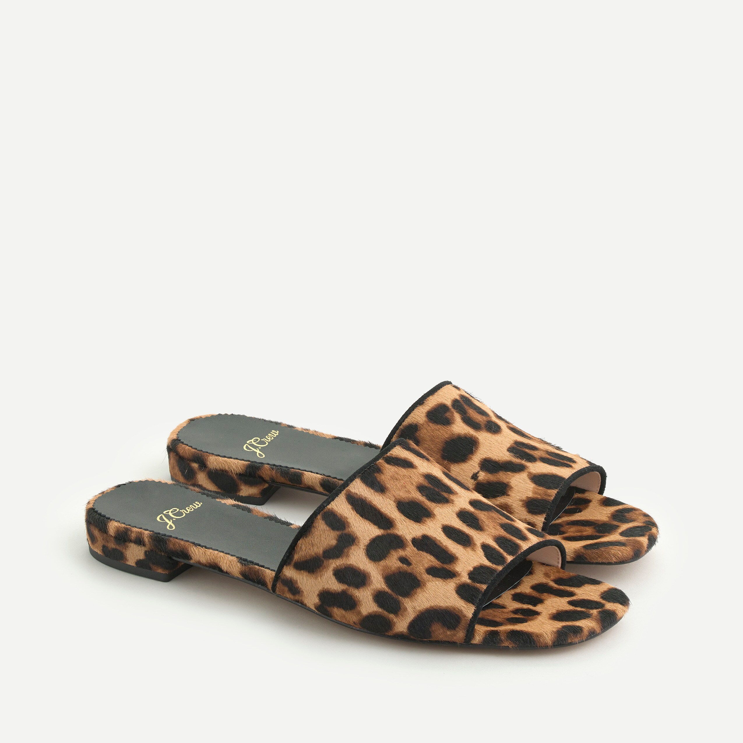 Abbie slide sandals in leopard calf hair