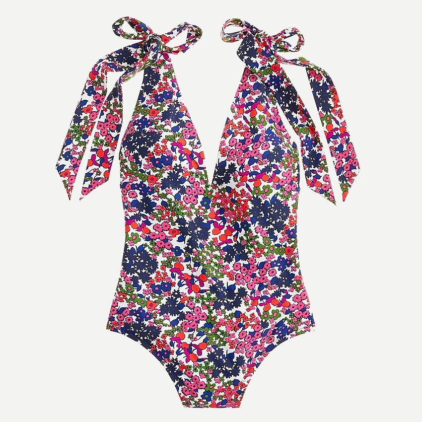 J.Crew: Tie-shoulder One-piece Swimsuit In Watermark Floral Print For Women