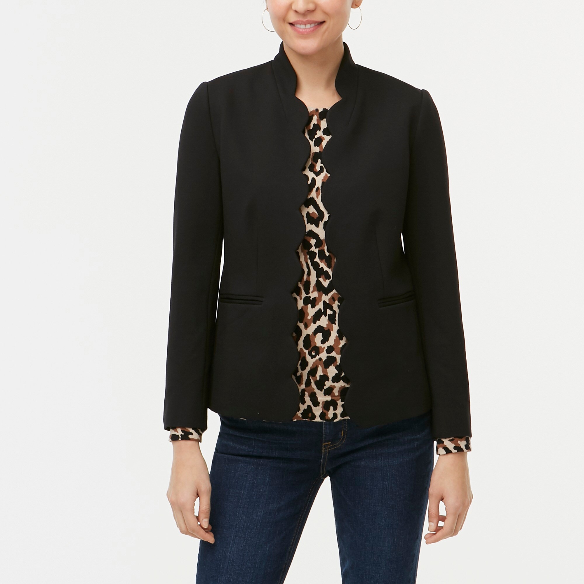 Scalloped ponte blazer