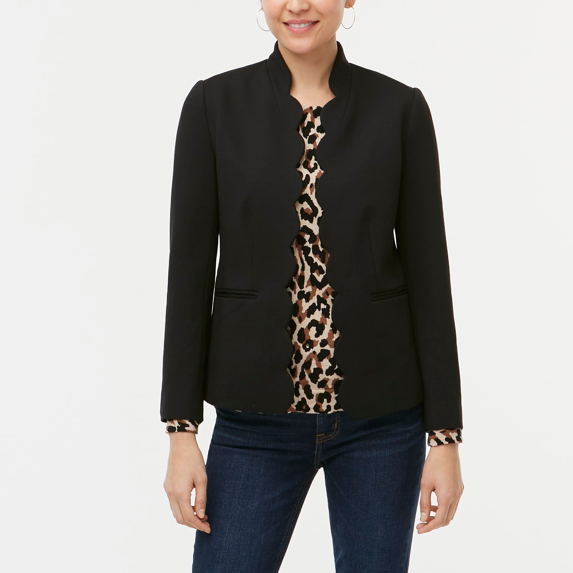Scalloped ponte blazer