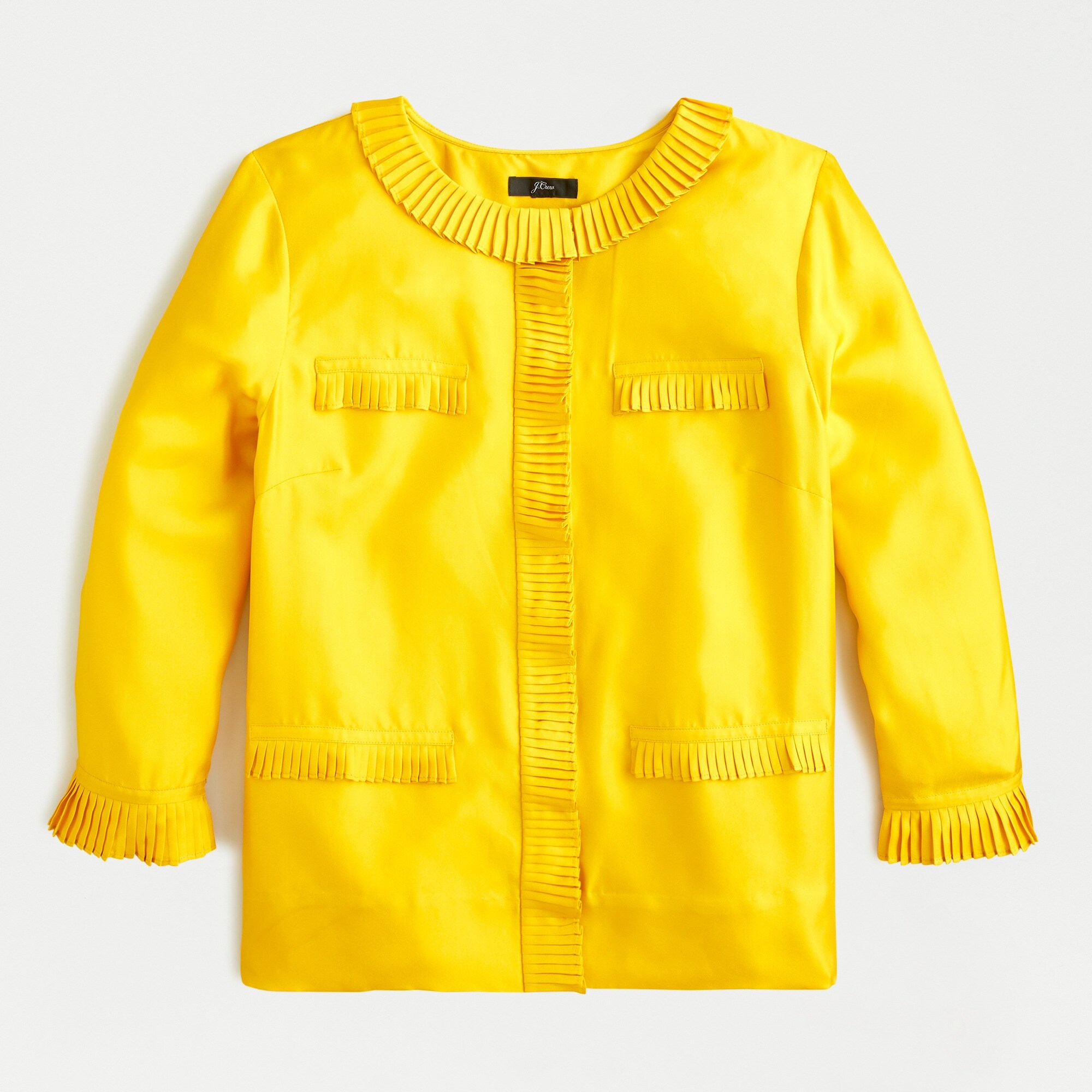 Pleated button-front blouse in silk twill