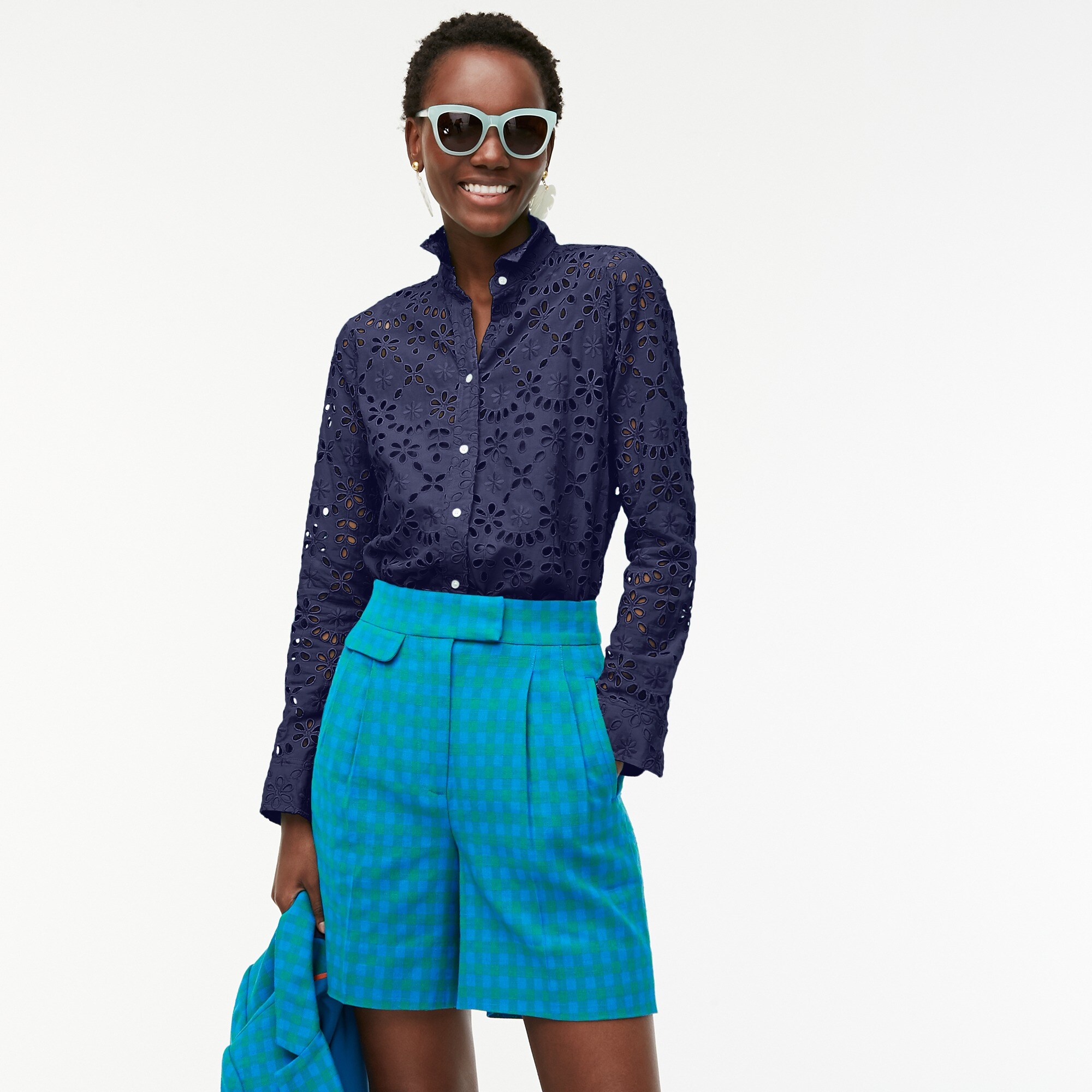 J Crew Long Sleeve Button Up Shirt In Embroidered Eyelet For Women