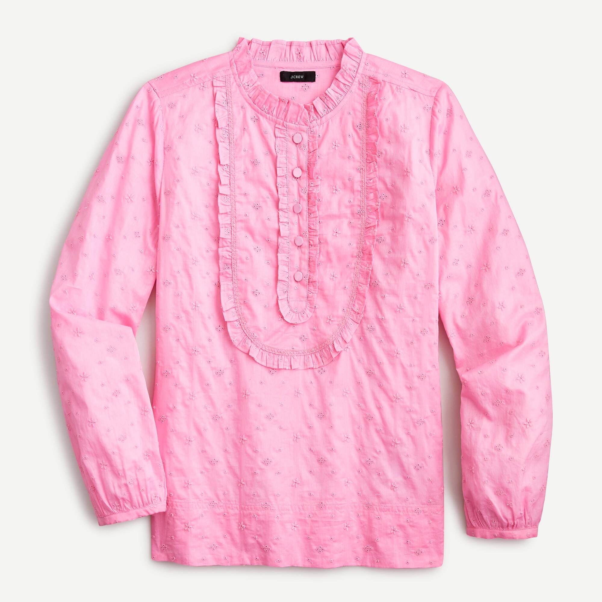 Long-sleeve ruffle shirt in floral eyelet
