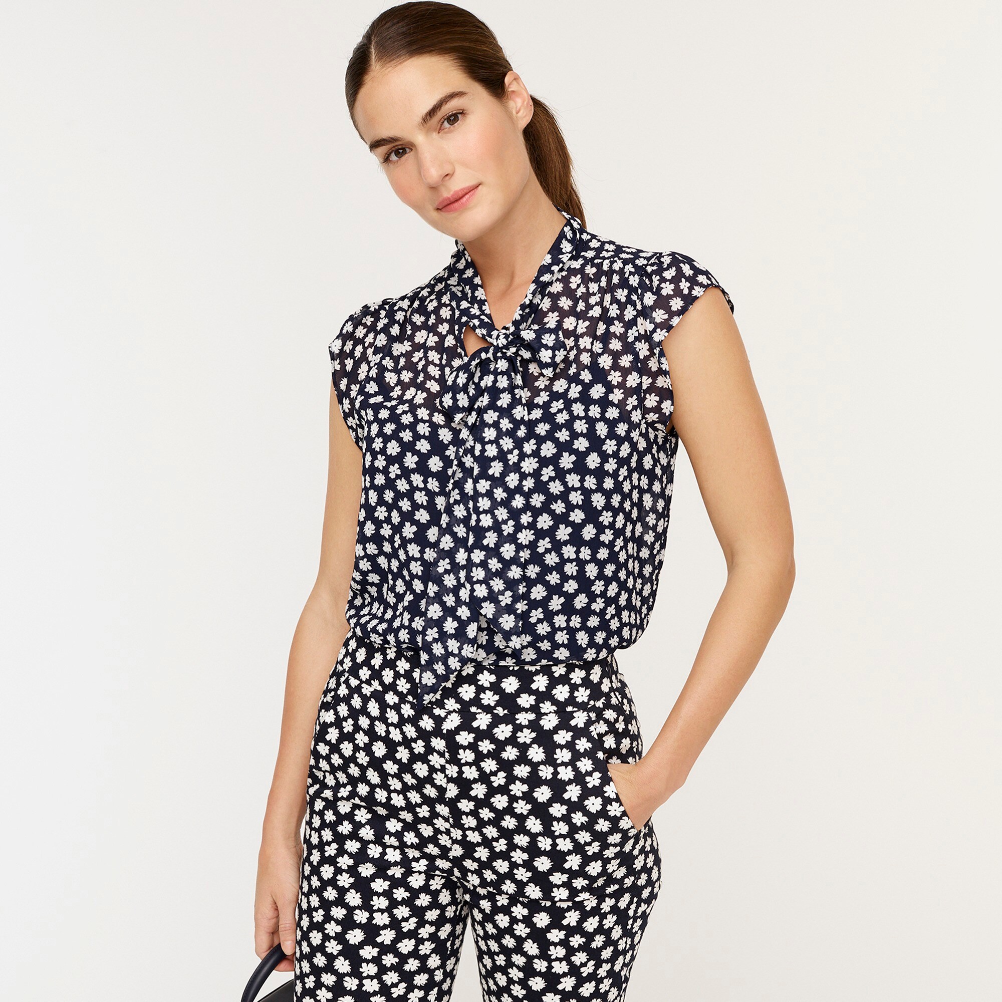 J Crew Tie Neck Blouse In Scattered Daisies Print For Women