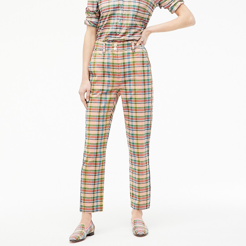 j.crew: high-rise straight-leg pant in ribbon plaid, right side, view zoomed