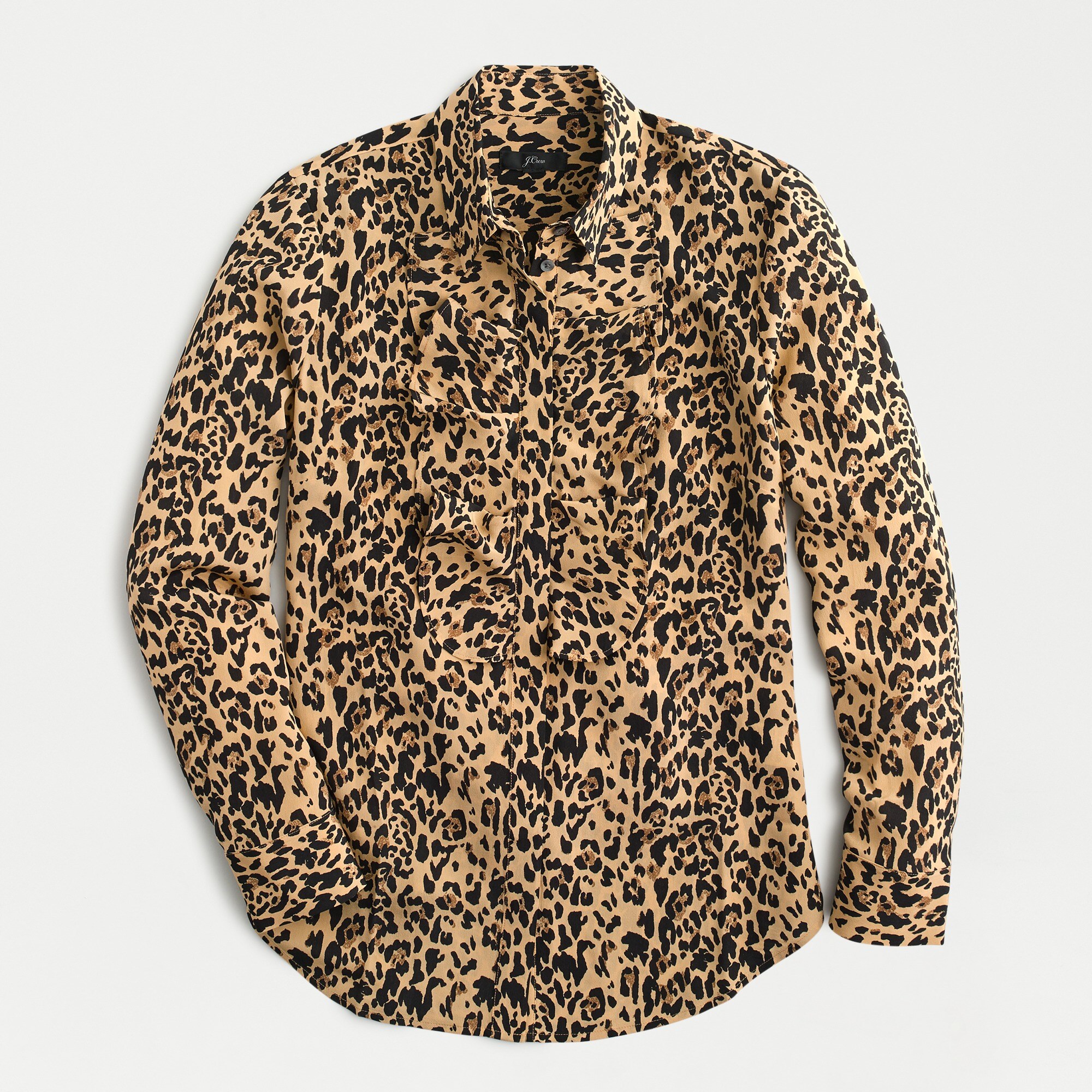 Collection ruffle-front blouse in leopard-print silk