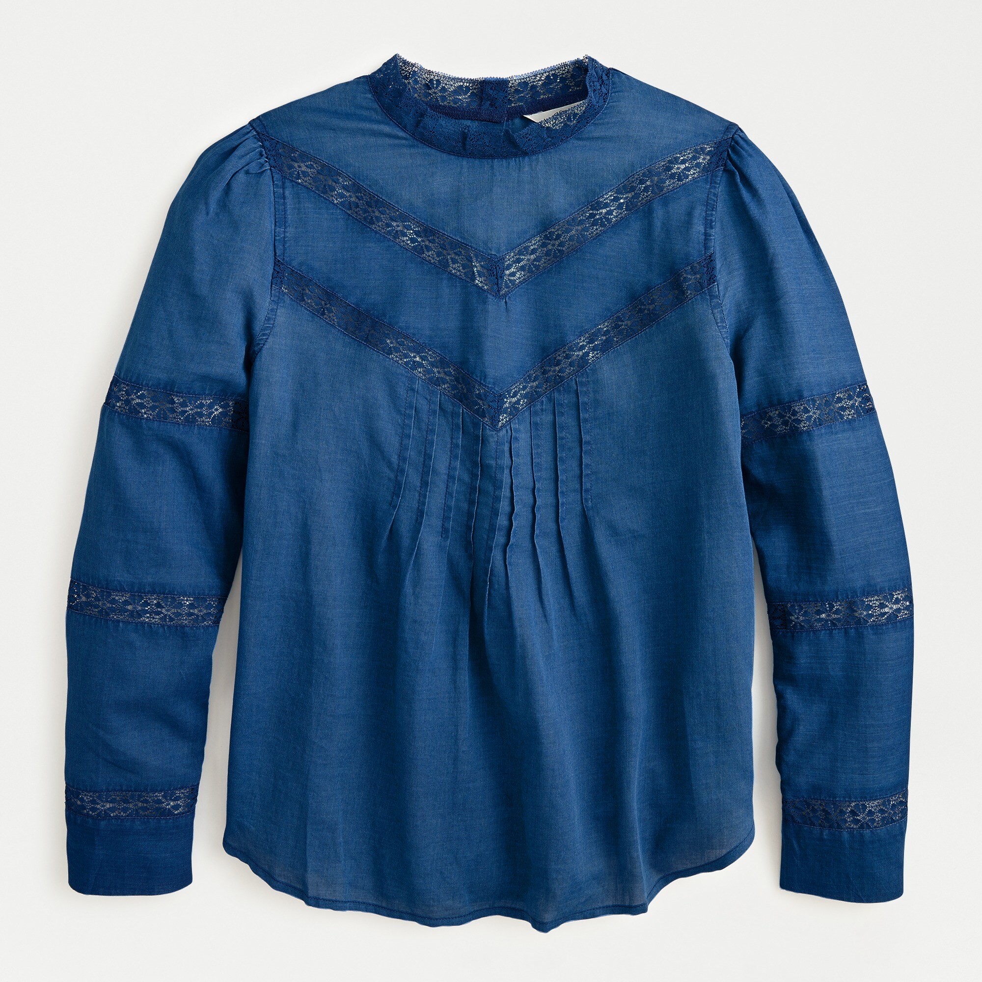 Lace-trim Mockneck Blouse In Indigo Voile For Women | J.Crew