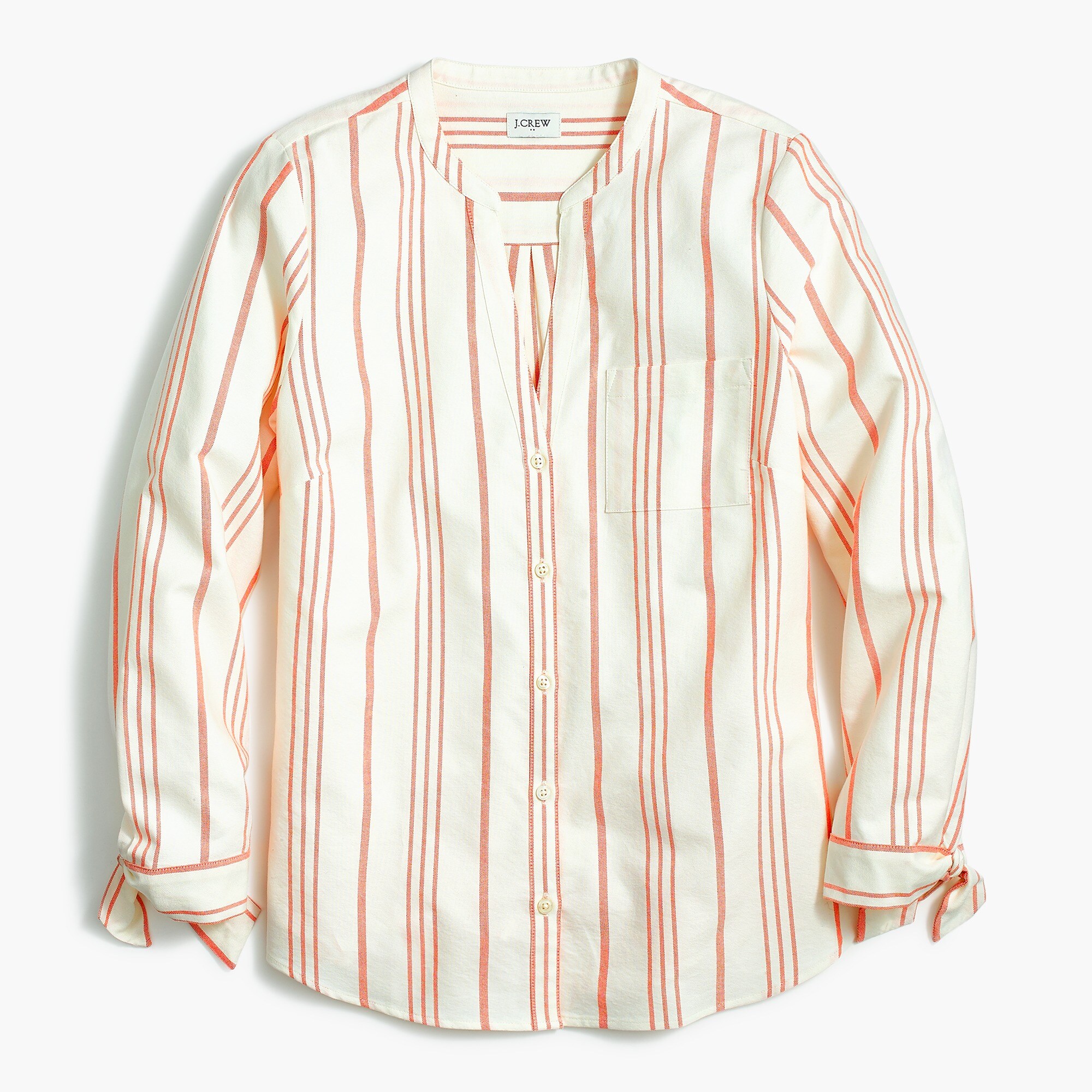 button-up striped shirt with sleeve ties for women