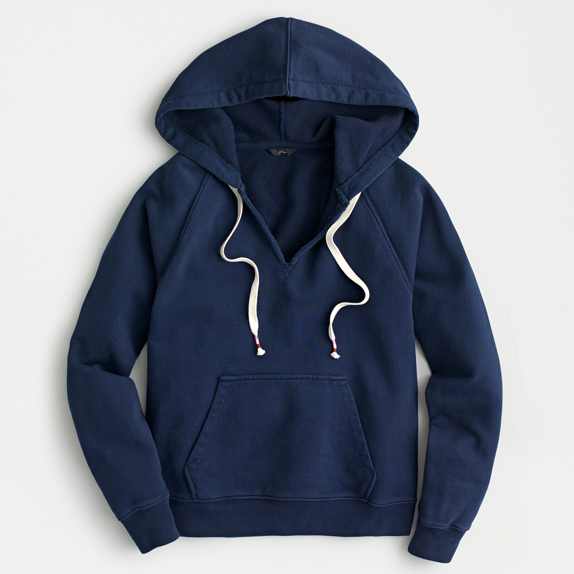 Garment-dyed V-neck hoodie in original cotton terry