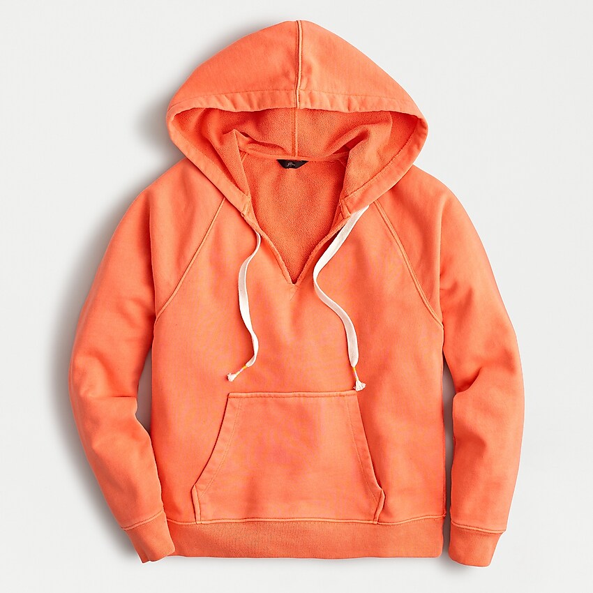 j.crew: garment-dyed v-neck hoodie in original cotton terry, right side, view zoomed