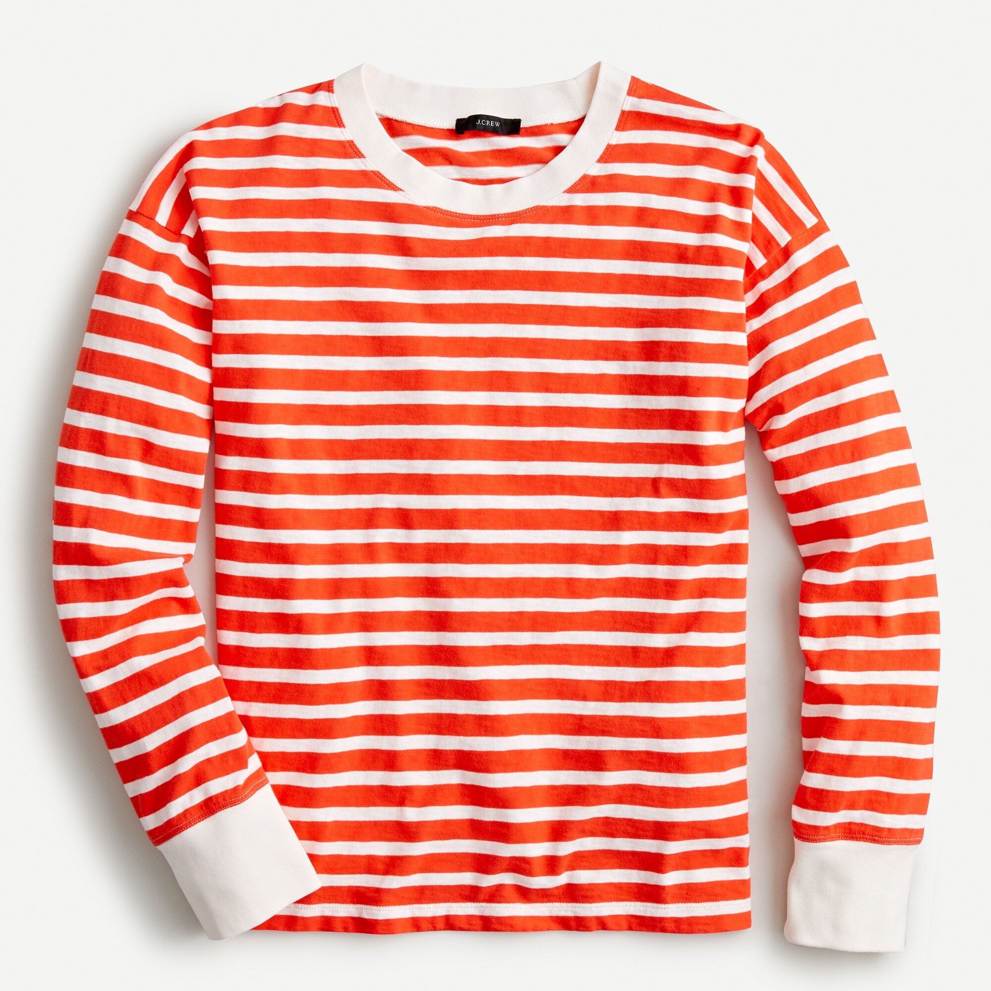 j.crew: long-sleeve striped ringer t-shirt, right side, view zoomed