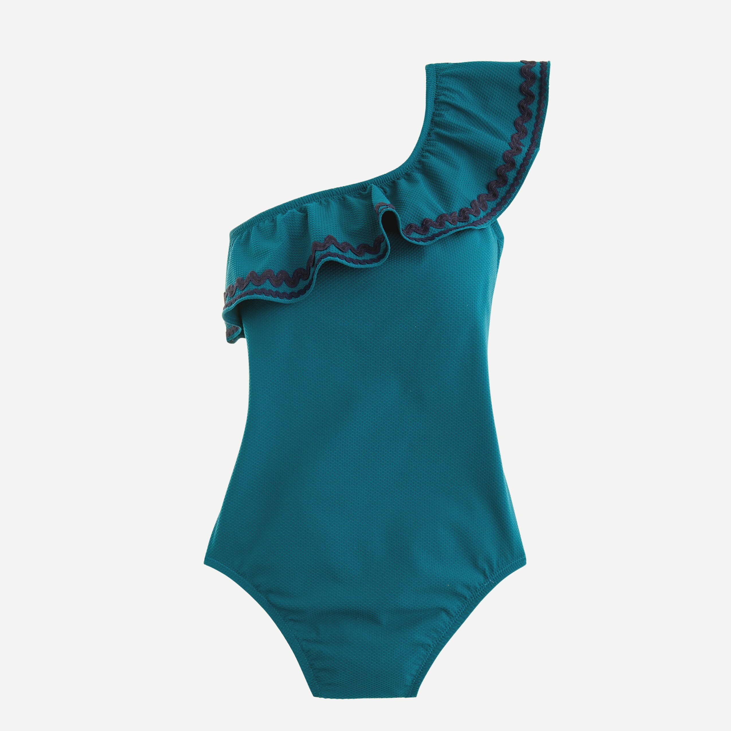 One-shoulder Ruffle One-piece Swimsuit With Rickrack For Women | J