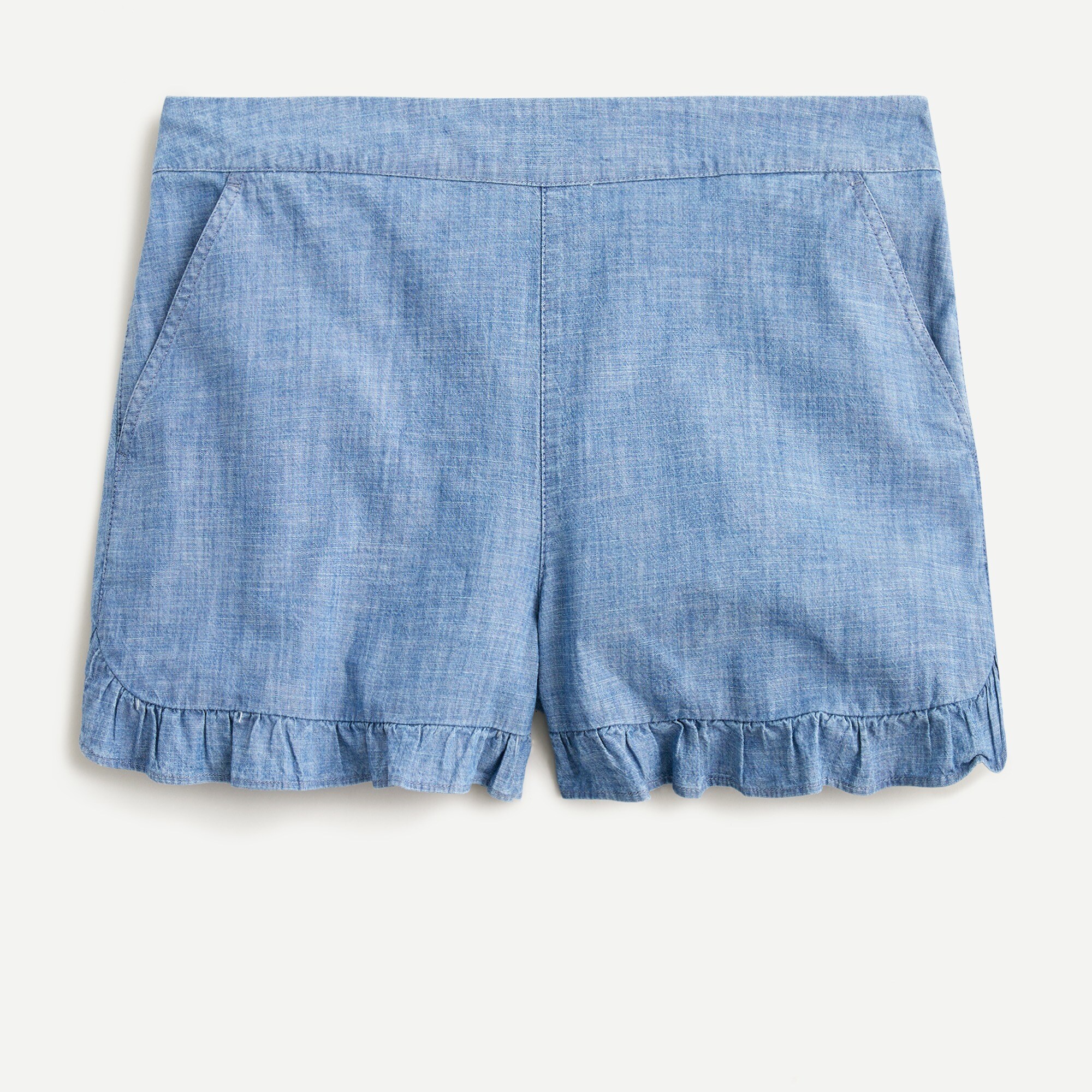 Ruffle pull-on short in chambray