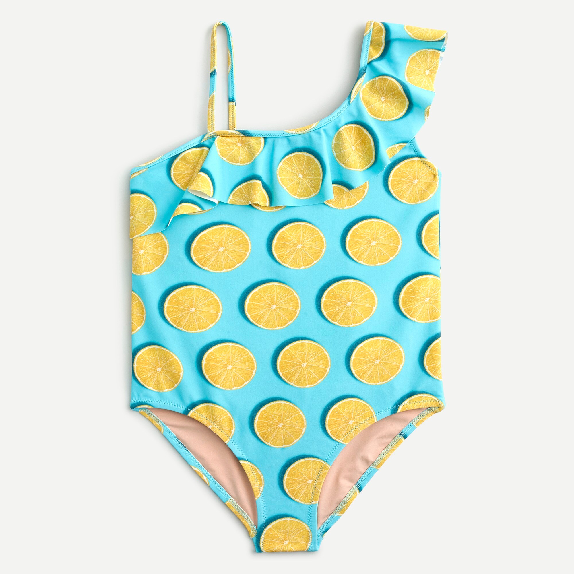 Girls' Ruffle-shoulder One-piece In Lemon Print For Girls