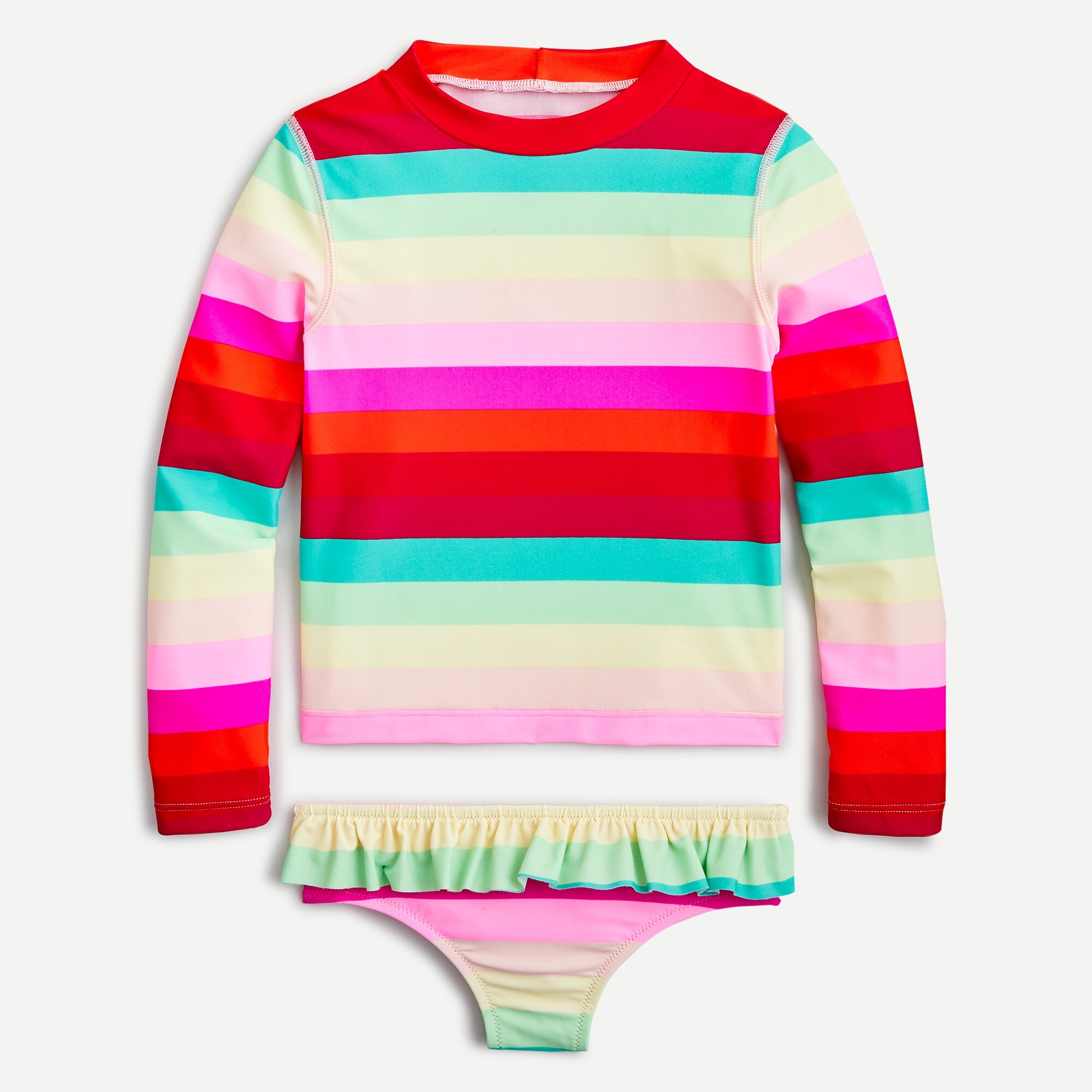 Girls' rash guard set in sunrise rainbow stripe