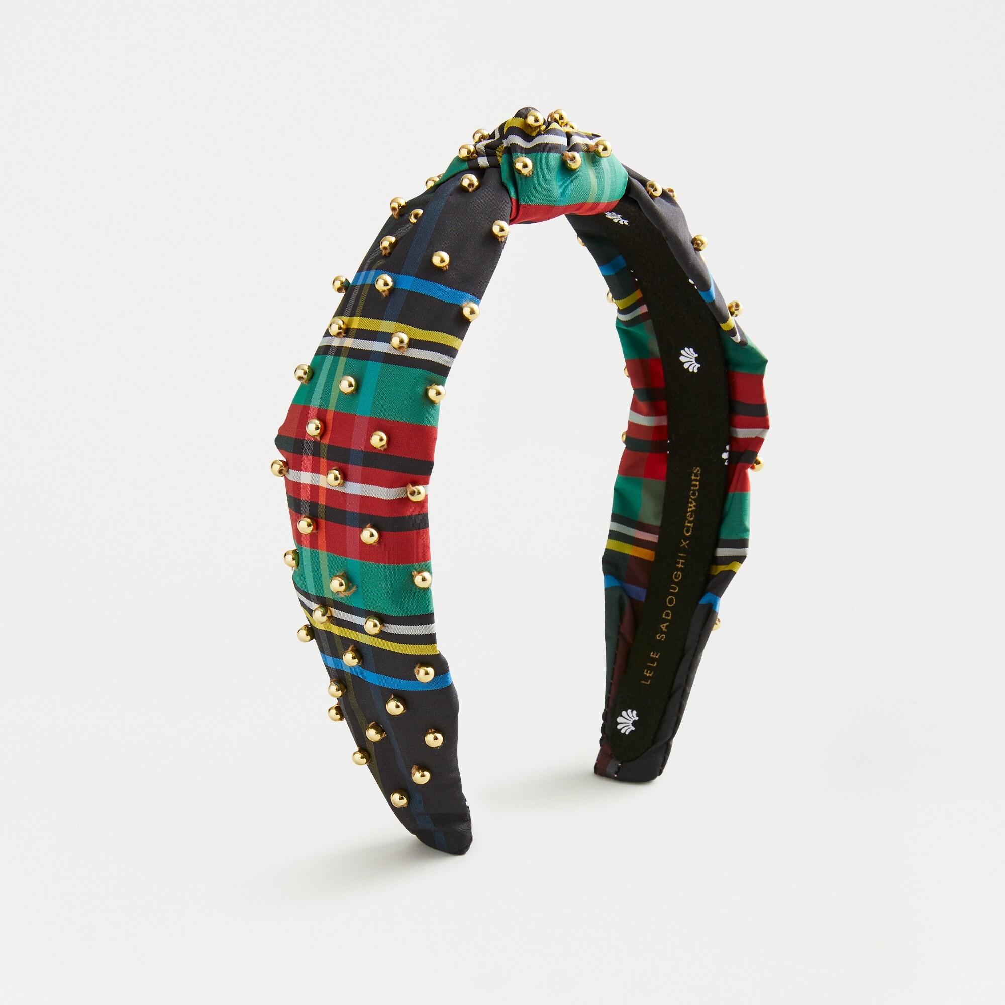 Girls' Lele Sadoughi X crewcuts knot headband in Stewart tartan with gold details