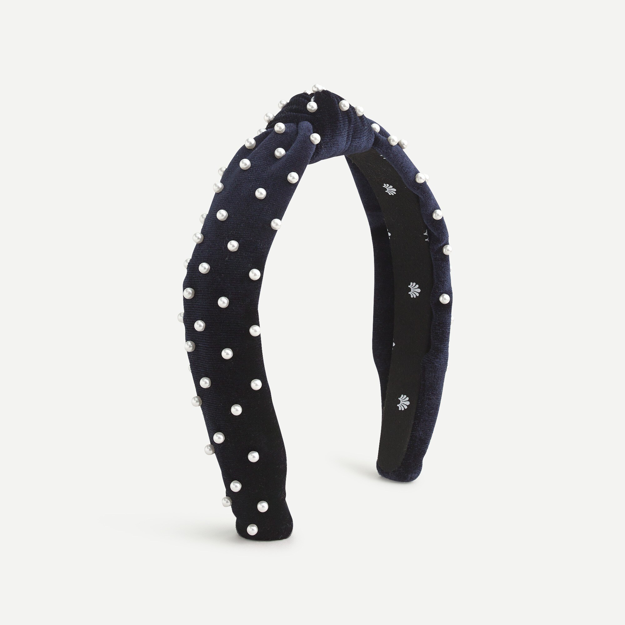Girls' Lele Sadoughi X crewcuts knot headband in navy velvet with pearls