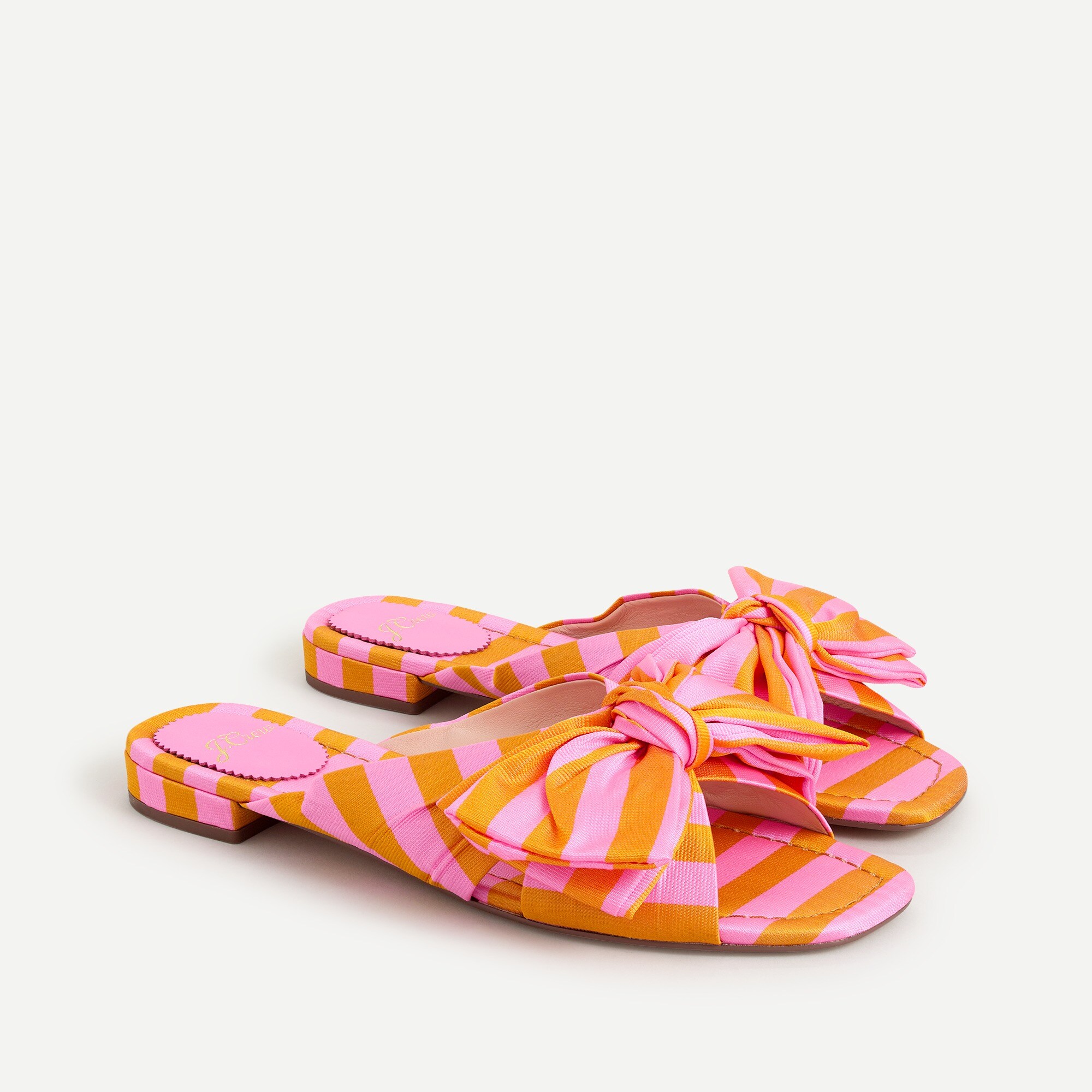 J.Crew Abbie Slide Sandal With Bow In Striped Tie Silk