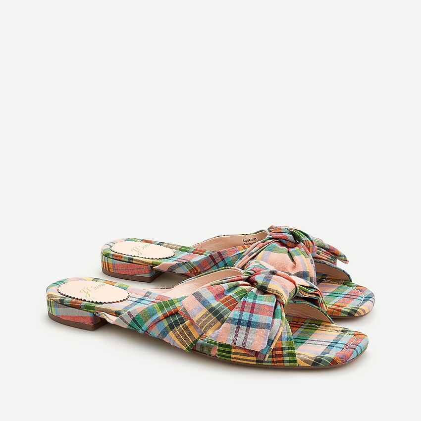 j.crew: abbie slide sandal with bow in ribbon plaid, right side, view zoomed