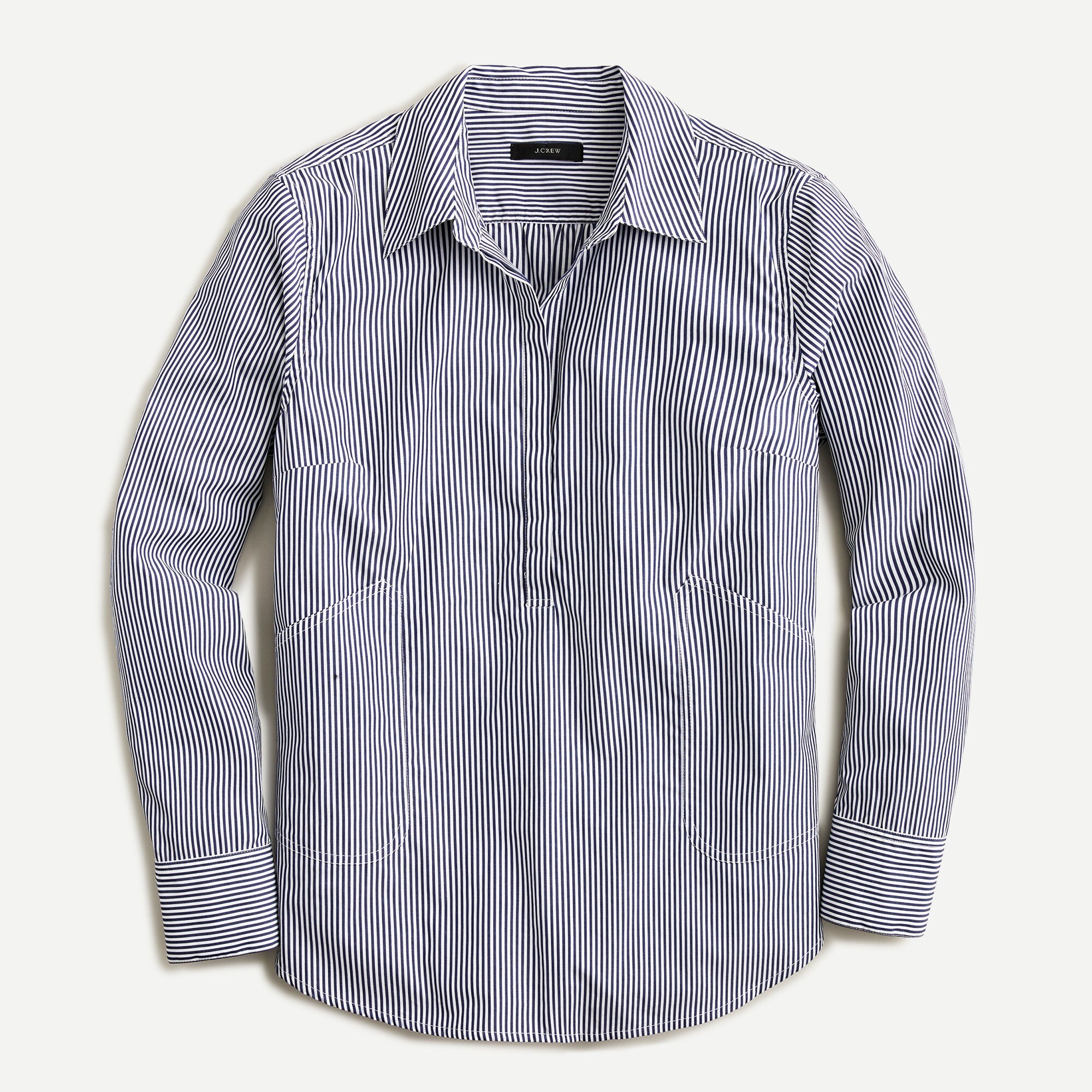 Collared Popover Tunic Shirt In Stripe For Women | J.Crew