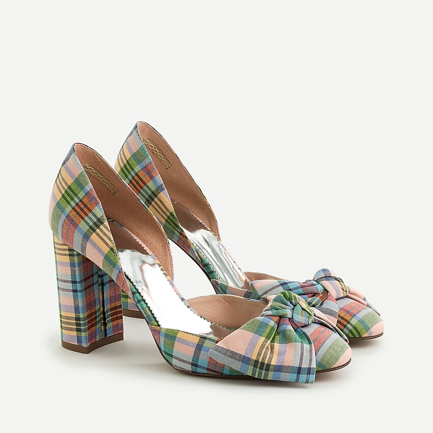 j.crew: bell d'orsay pumps in ribbon plaid, right side, view zoomed