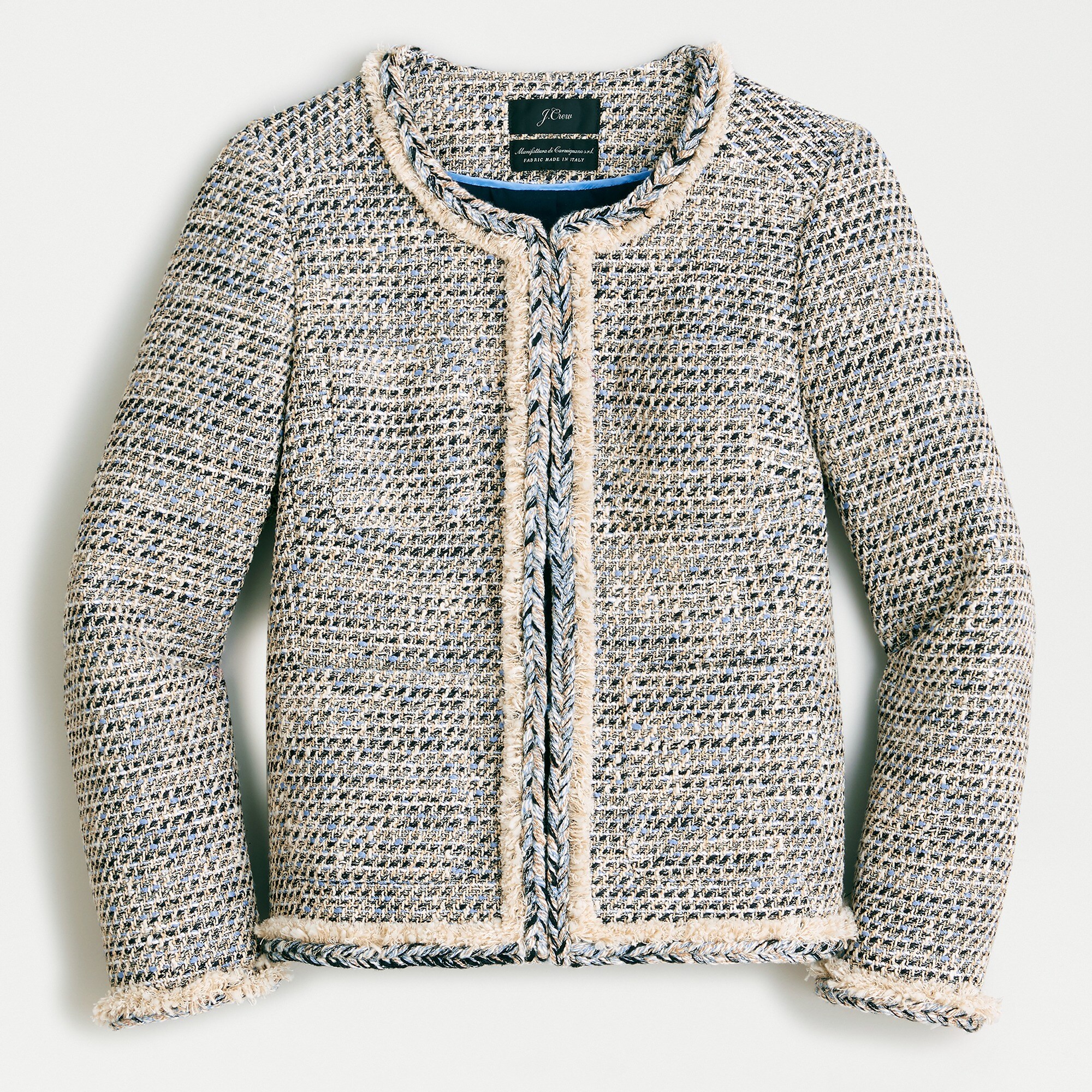 Braided trim jacket in speckled tweed
