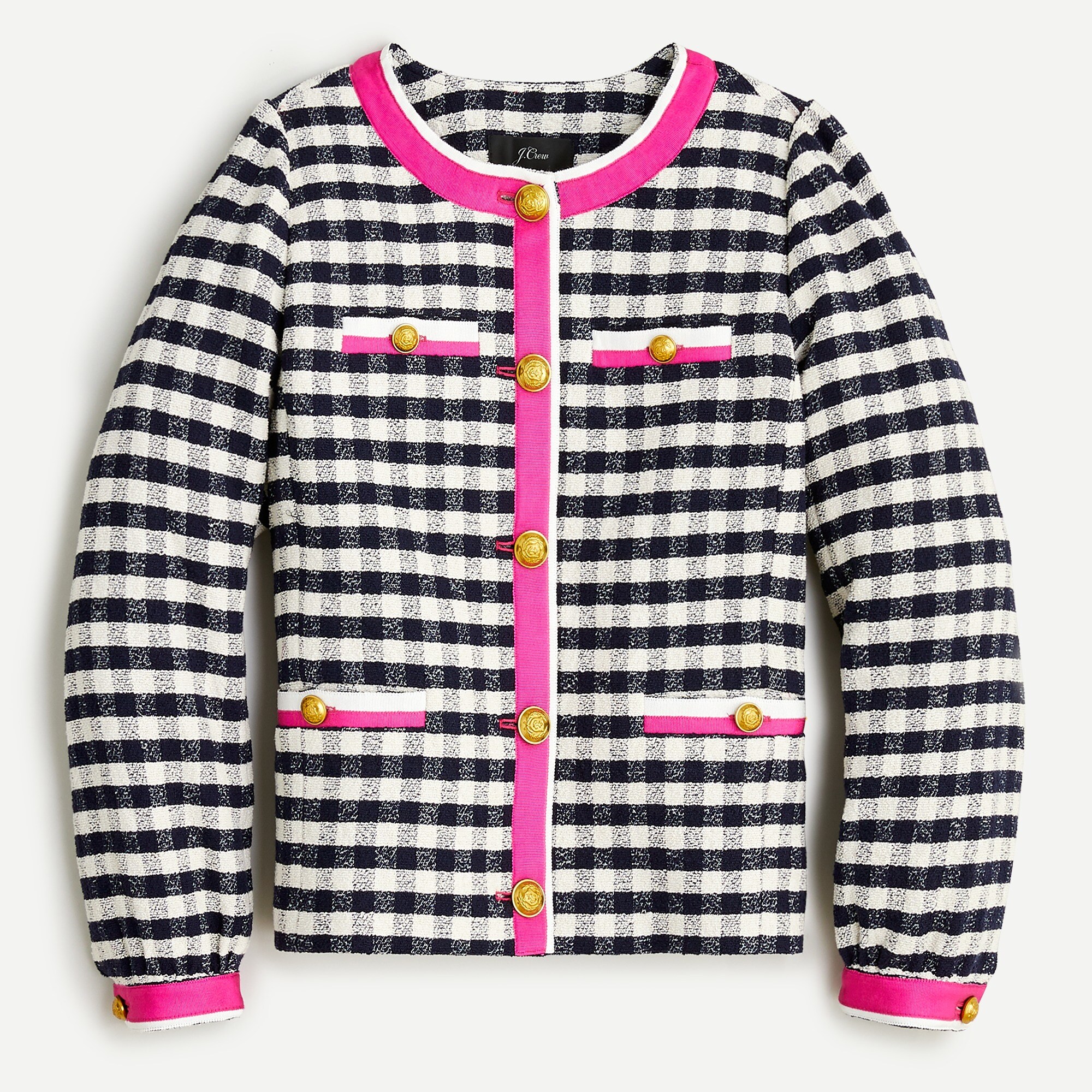 Grosgrain-trim jacket in gingham tweed