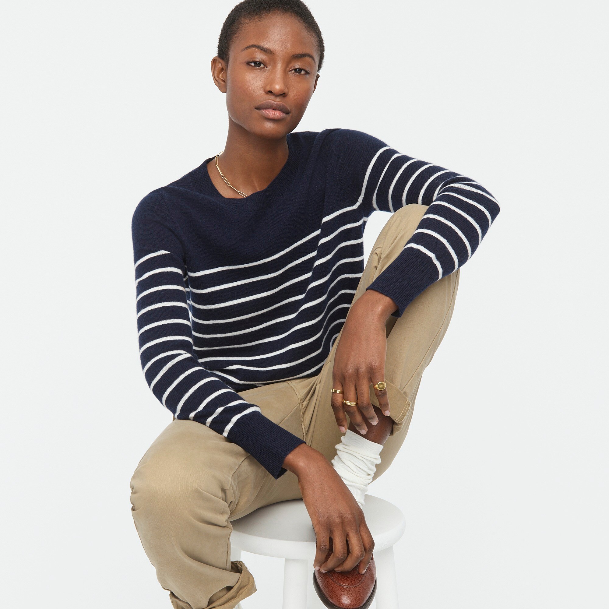 Cashmere crewneck sweater in simple stripe
