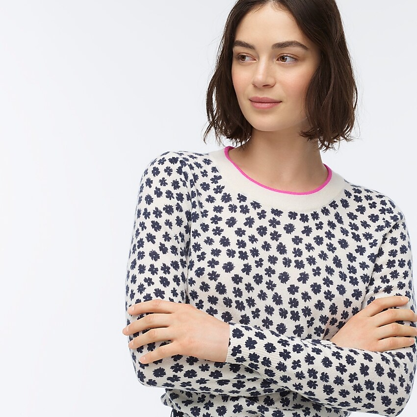 j.crew: cashmere crewneck sweater in scattered daisies print, right side, view zoomed