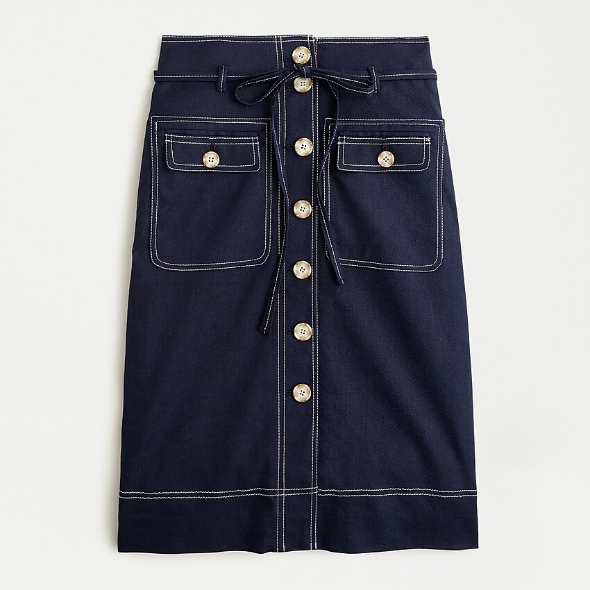 j.crew: button-up skirt with removable belt in stretch linen for women, right side, view zoomed