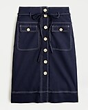 Button-up skirt with removable belt in stretch linen