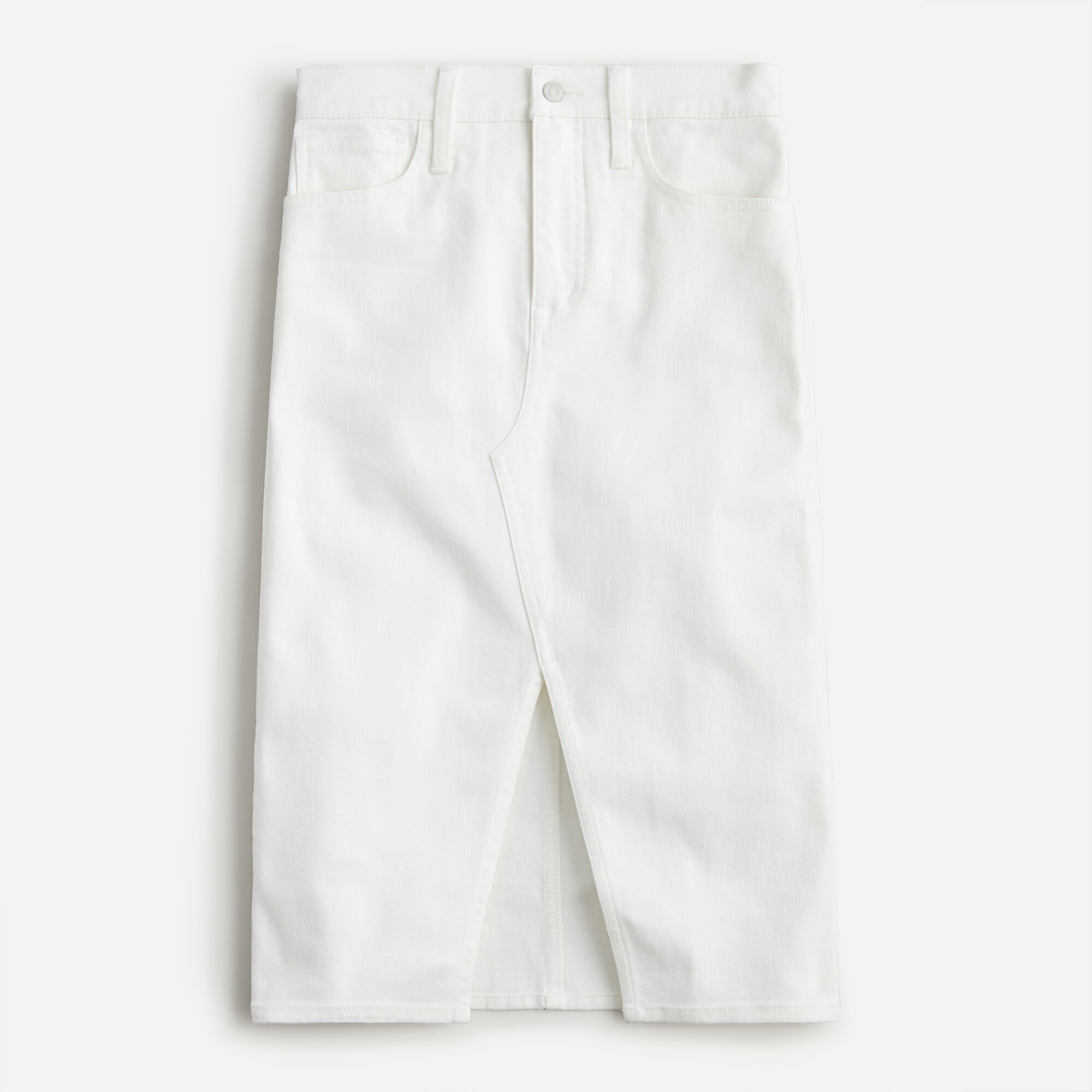 White denim pencil skirt with slit