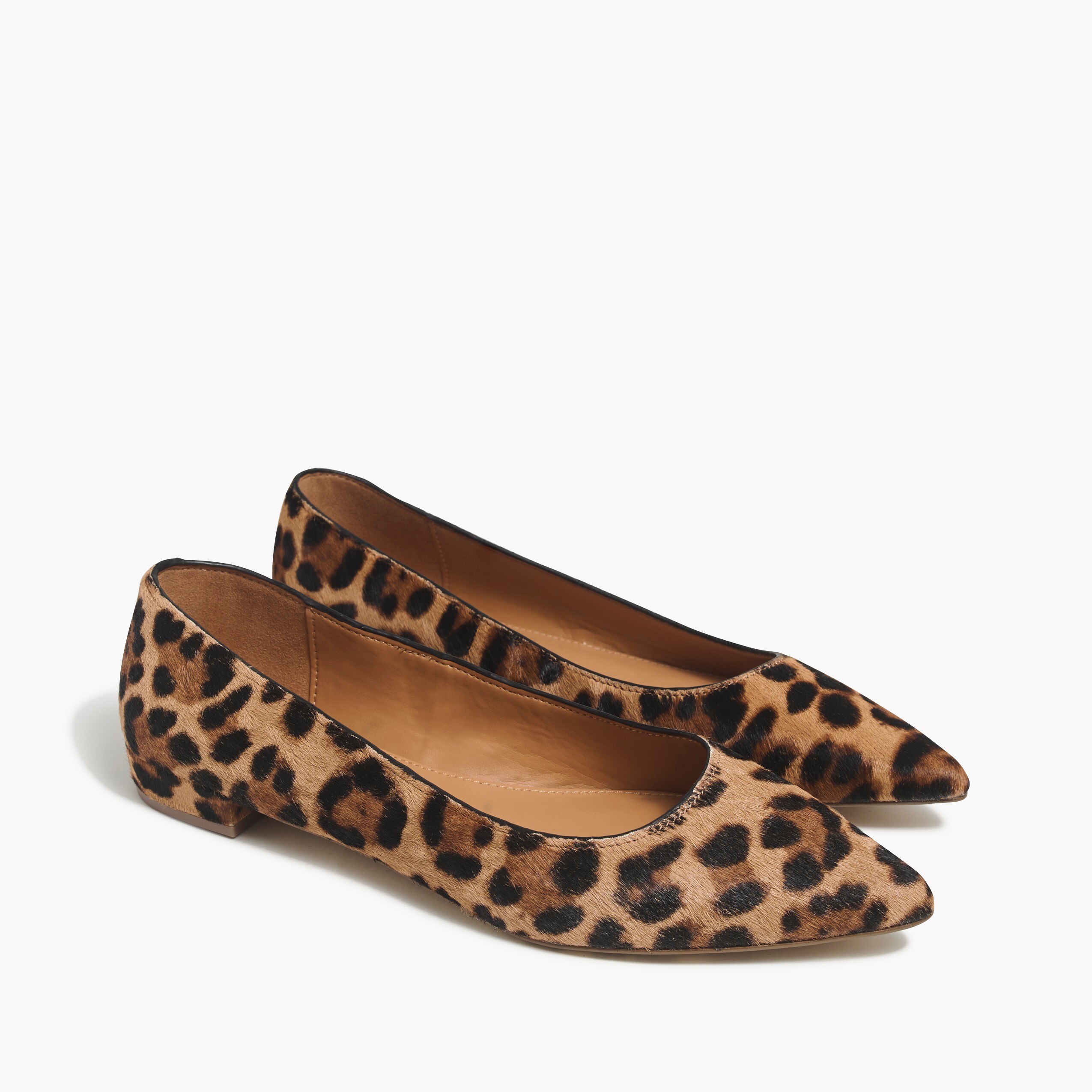 marina leopard calf hair pointy-toe flats for women