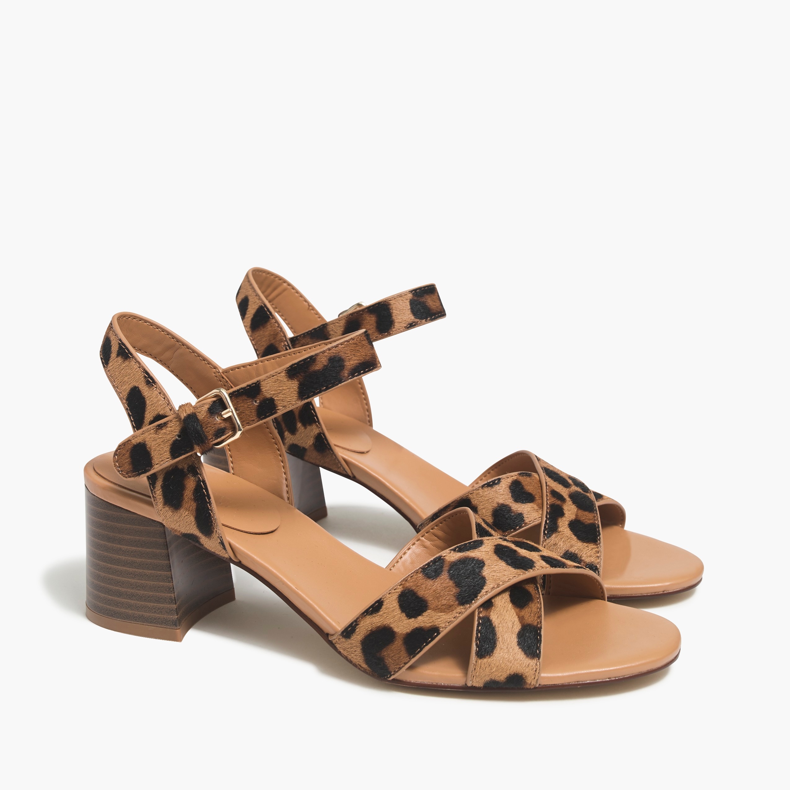 Leopard calf hair low block-heel sandals