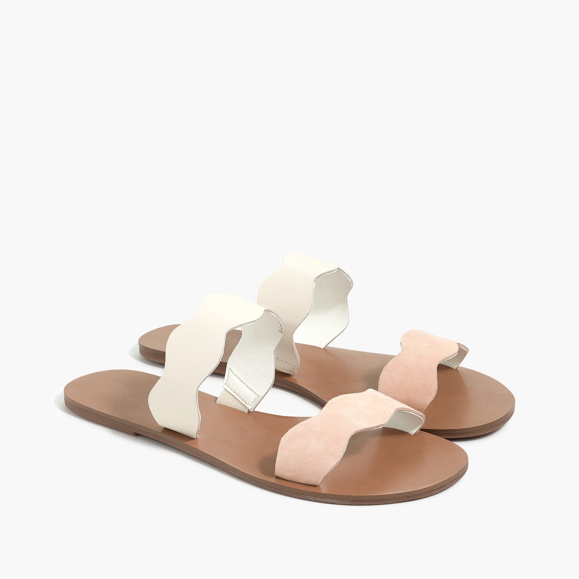 suede scalloped slide sandals for women
